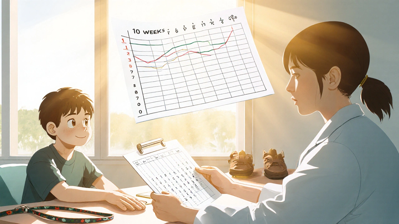 A doctor handing a patient a printed taper schedule under morning light, with walking shoes and a calendar visible.