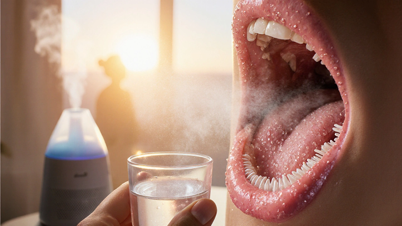 Healthy throat with moist lining and regenerated cilia after quitting smoking.