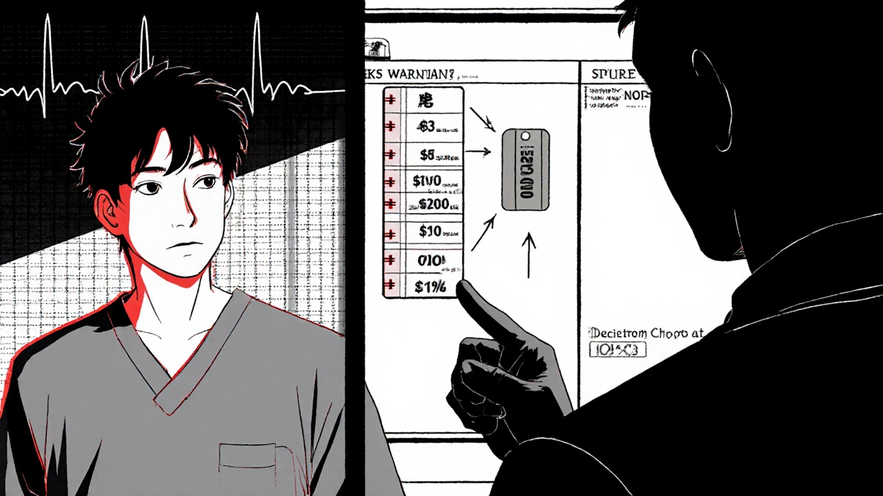 Patient and doctor discussing risks and costs, shown in a split‑screen.