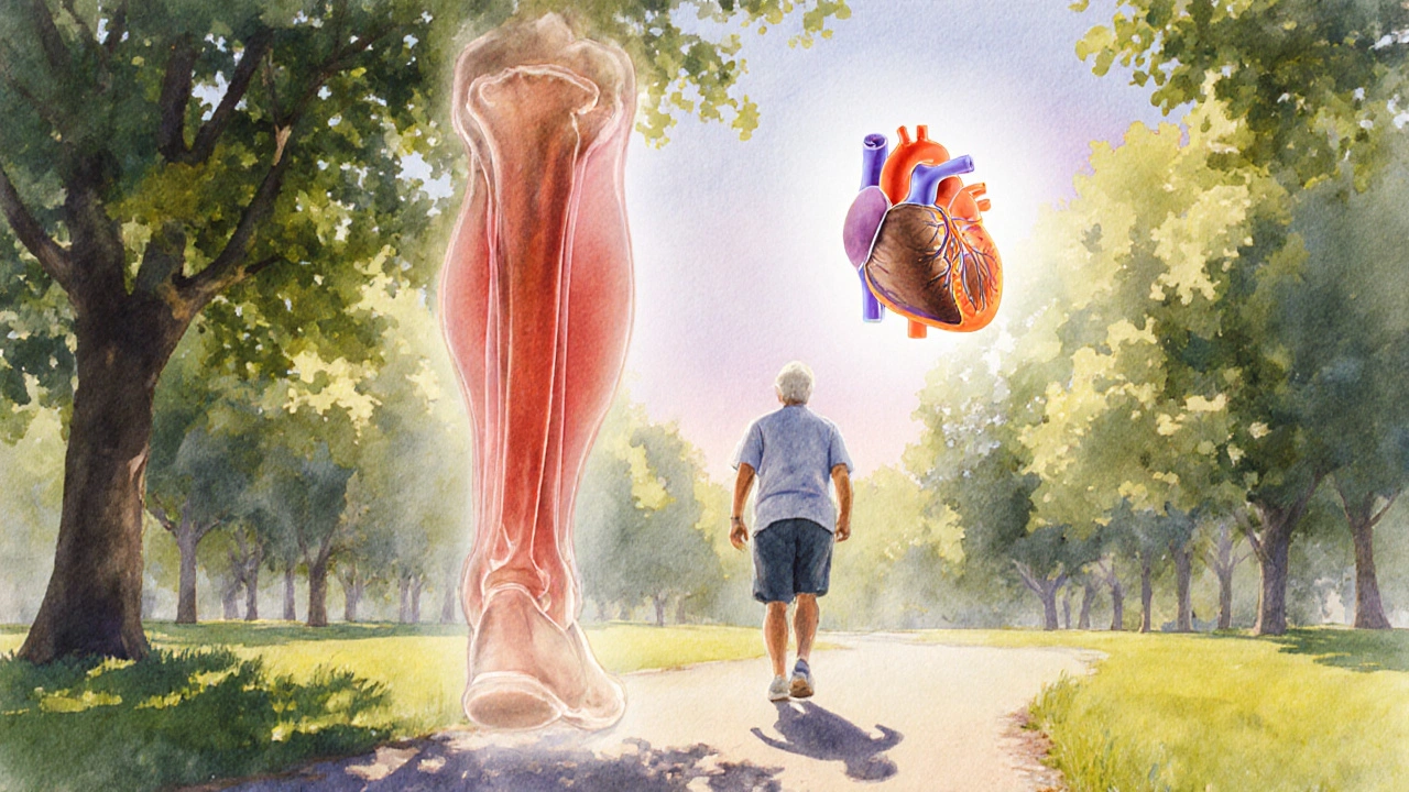 Patient walking outdoors, overlay of healthy bones and heart symbolizing early treatment benefits.