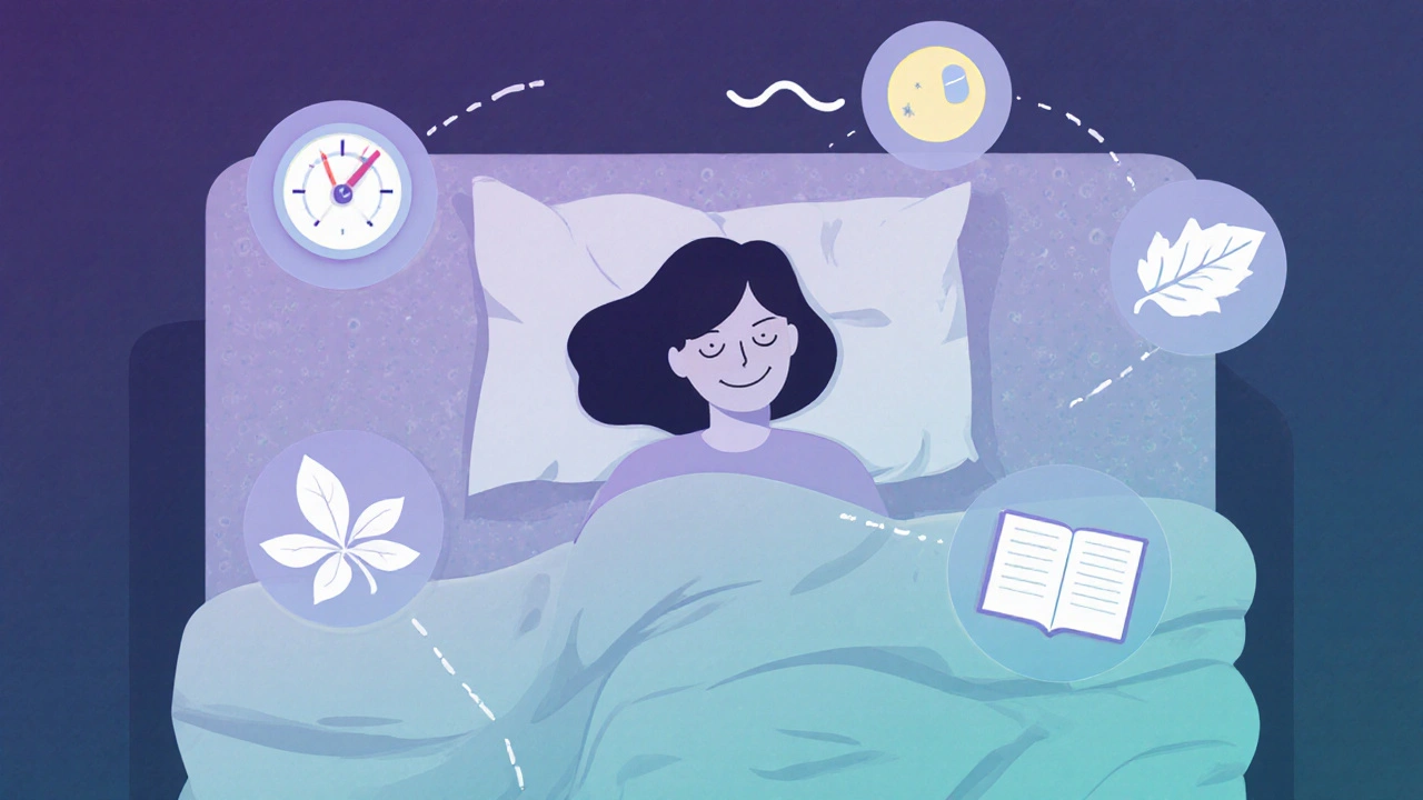 Sleeping figure with floating icons showing a bedtime checklist for PHN.