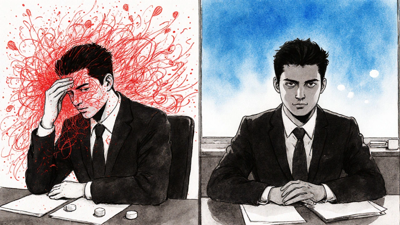 Before and after scenes of allergy symptoms dissolving with Clarinex use.