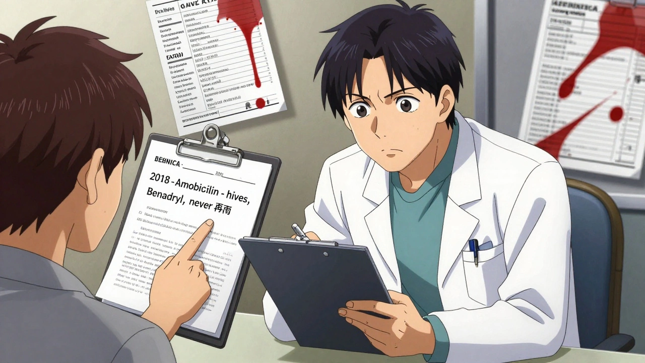 Anesthesiologist reviewing detailed medication history with patient during pre-op consultation.