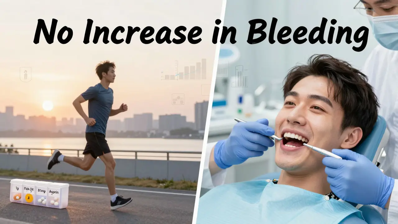 Diabetic man jogging and getting dental care, no bleeding, peaceful daily routine.