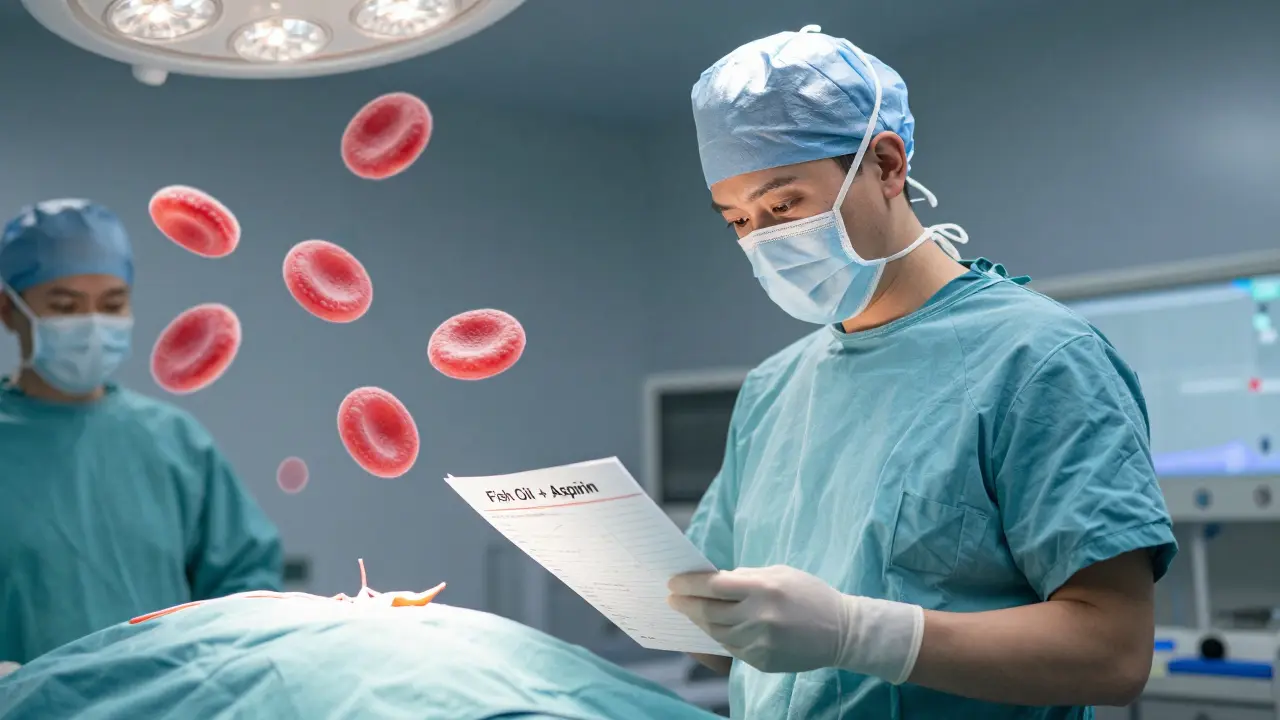 Surgeon reviewing a patient's medication chart before surgery, calm and confident.